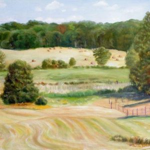 Corine Barton - Farm Field with Tiny Hay Bales