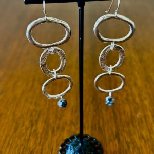Circles and Black Bead Silver Earrings - Marcia Pepe