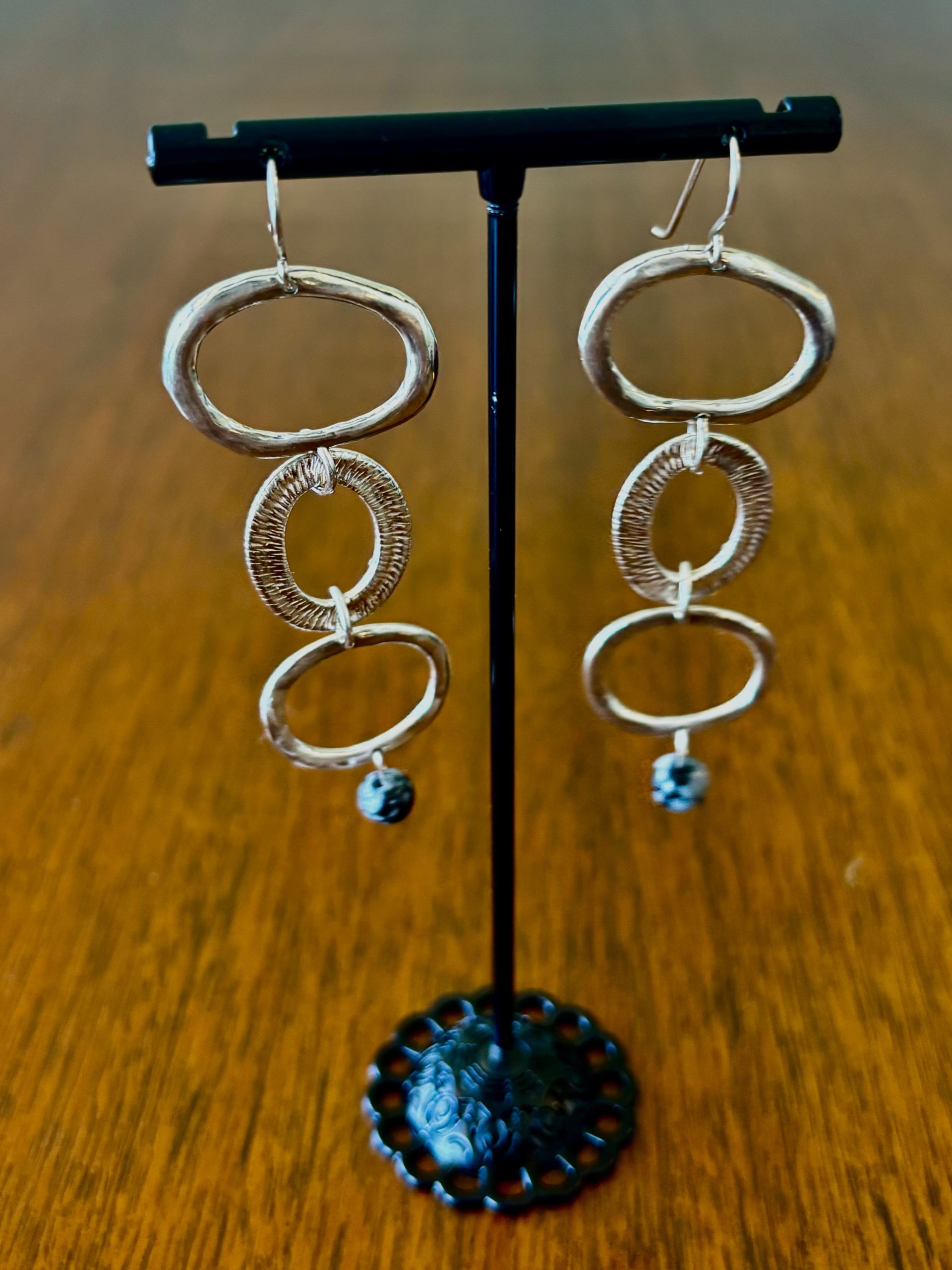 Circles and Black Bead Silver Earrings - Marcia Pepe