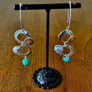 Circles and Turquoise Stone Silver Earrings - Marcia Pepe