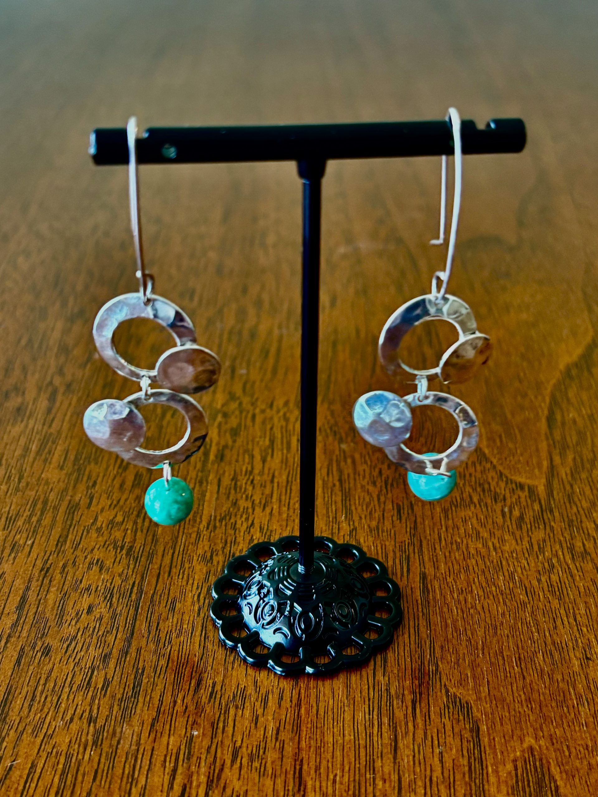 Circles and Turquoise Stone Silver Earrings - Marcia Pepe